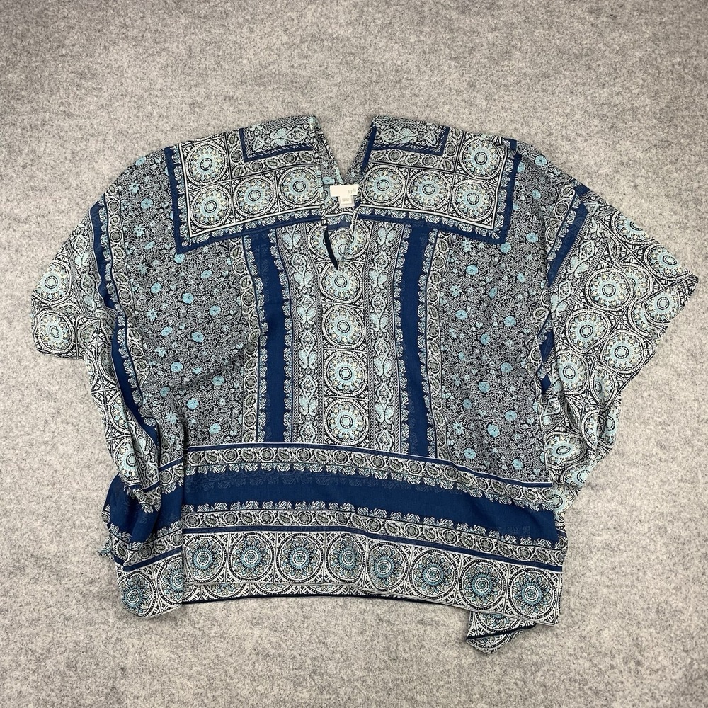 J. Jill Shawl Top Womens One Size Cape Blue Paisley & Florals Lightweight Flowy